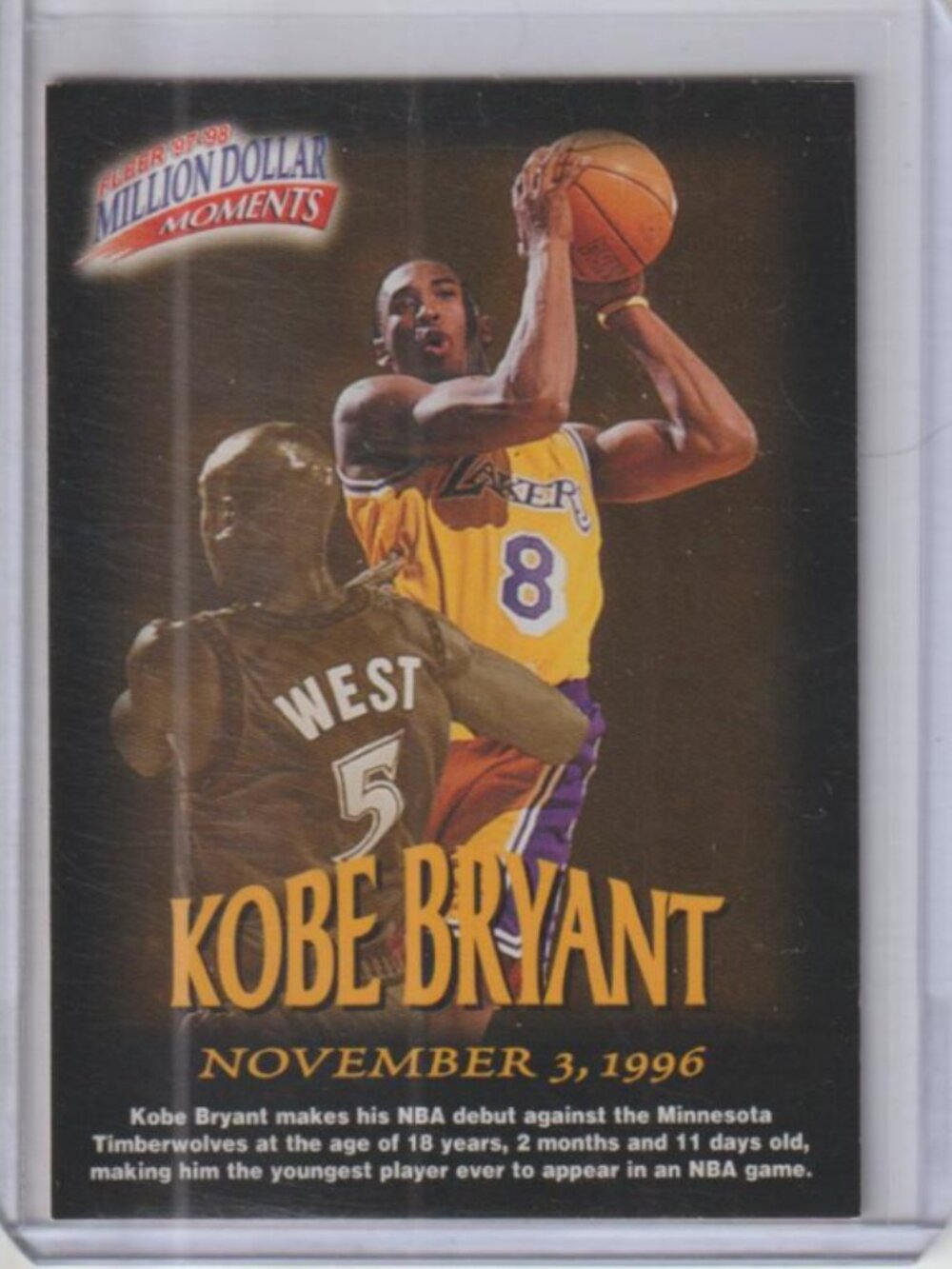 Kobe Bryant 1997-98 Fleer Million Dollar Moments #31 HOF Los Angeles Lakers